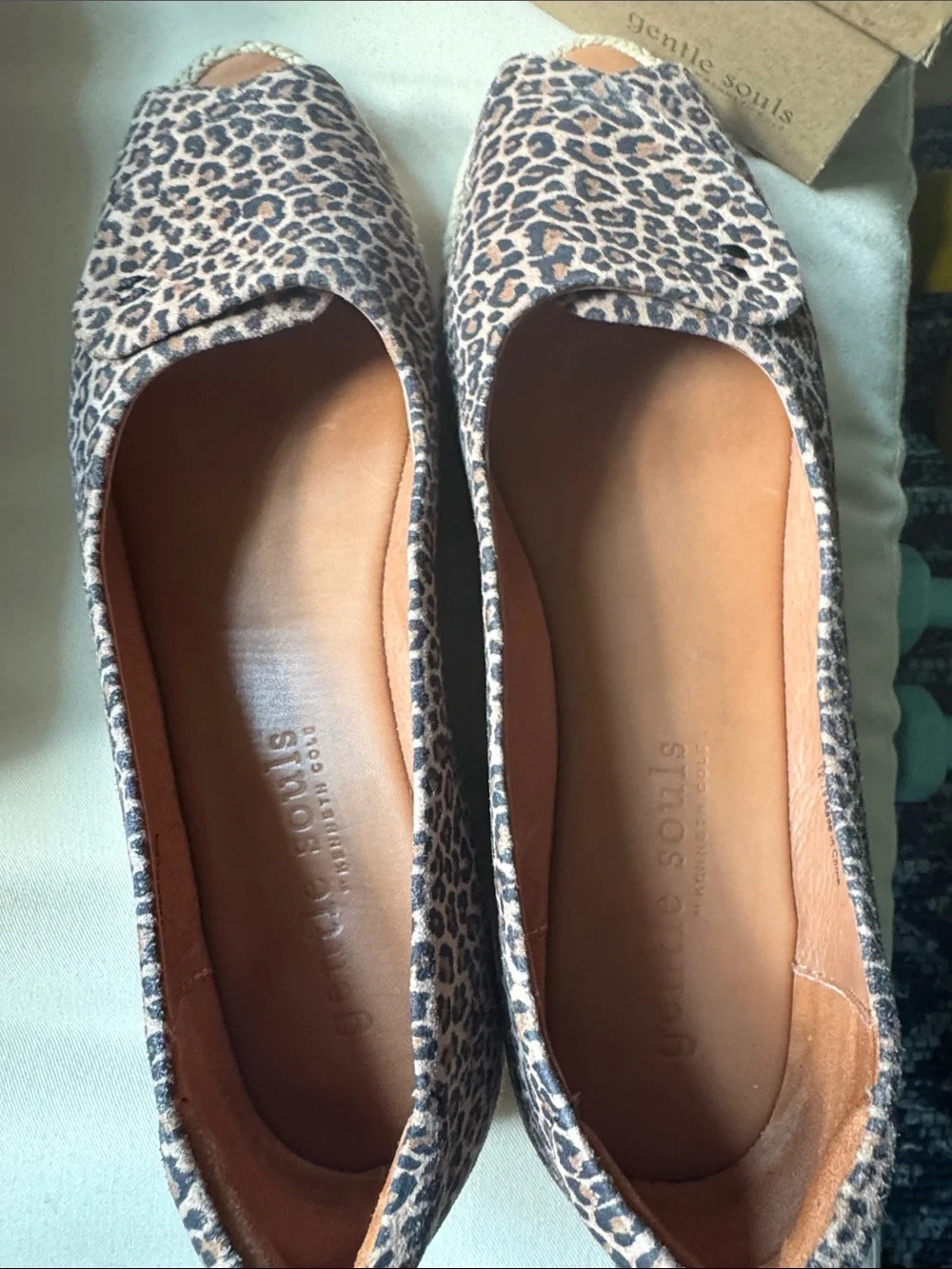 gentle souls Luci Leopard Print Peep-Toe Espadrille wedge - Brown & Black